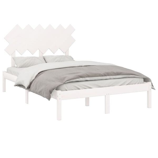 vidaXL Estrutura de cama casal 135x190 cm madeira maciça branco