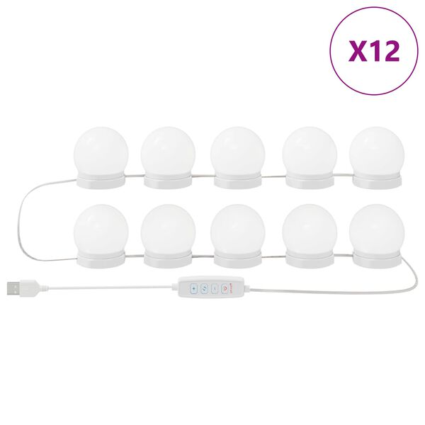 vidaXL Luzes de Espelho 12 pcs Branco 4.5 x 4.5 x 4.8 cm Pl&aacute;stico