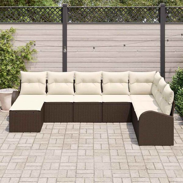 vidaXL Conjunto de Sof&aacute; de Jardim 8 pcs Castanho Rattan Sint&eacute;tico