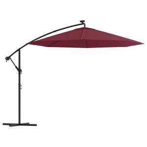 vidaXL Guarda-sol de jardim cantilever c/ LED/poste a&ccedil;o vermelho tinto