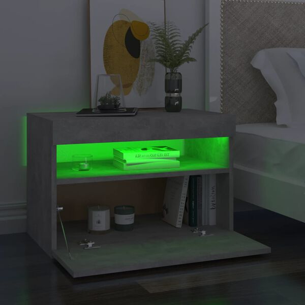 vidaXL Mesa de cabeceira & luzes LED 60x35x40 cm cinza cimento