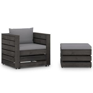 vidaXL 2 pcs conj. lounge jardim + almofad&otilde;es madeira impreg. cinzento