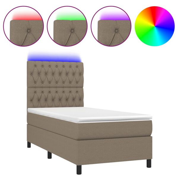 vidaXL Cama box spring + colch&atilde;o/LED 80x200cm tecido cinza-acastanhado