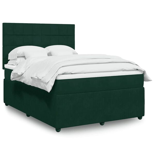vidaXL Cama com molas/colch&atilde;o 140x200 cm veludo verde-escuro