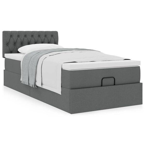vidaXL Estrutura cama otomana colchão 100x200cm tecido cinzento escuro