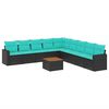 vidaXL 10 pcs conjunto de sof&aacute;s p/ jardim c/ almofad&otilde;es vime PE preto