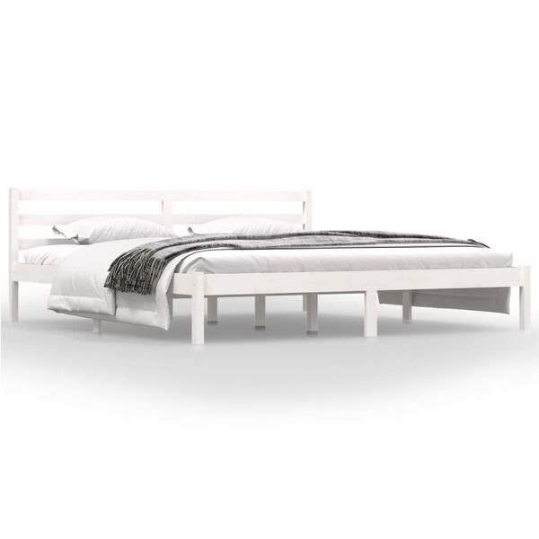 vidaXL Estrutura de cama super king 180x200 cm pinho maci&ccedil;o branco