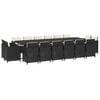 vidaXL 17 pcs conjunto jantar p/ jardim c/ almofadões vime PE preto