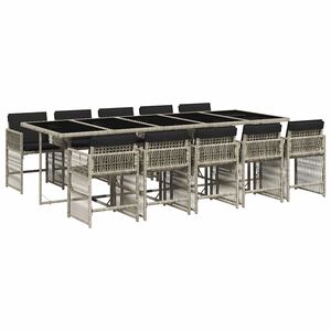 vidaXL 11 pcs conjunto jantar p/ jardim c/ almofad&otilde;es vime PE cinzento
