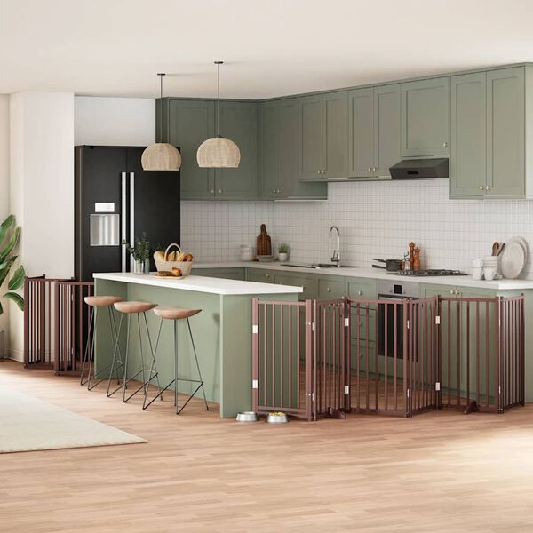 vidaXL Port&atilde;o c&atilde;es c/ porta dobr&aacute;vel 12 pain&eacute;is 600 cm &aacute;lamo castanho