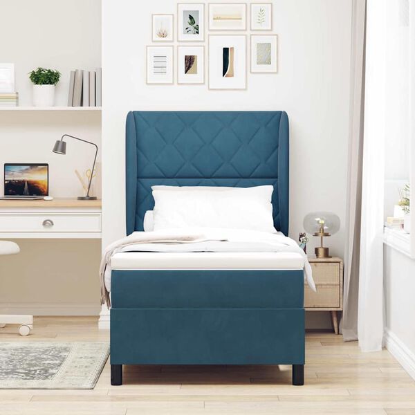 vidaXL Cama Box com colch&atilde;o Azul Escuro 200 x 100 cm Poli&eacute;ster