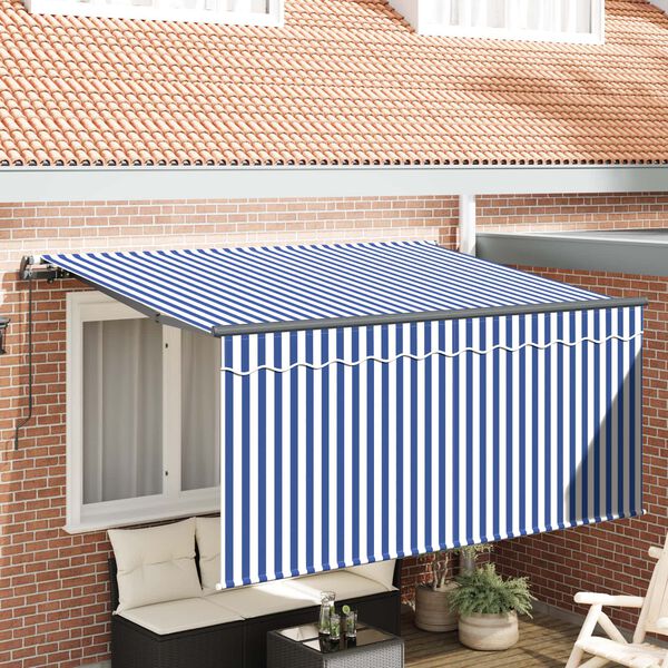vidaXL Toldo Retr&aacute;til Azul e Branco 300 x 200 cm Poli&eacute;ster e Alum&iacute;nio
