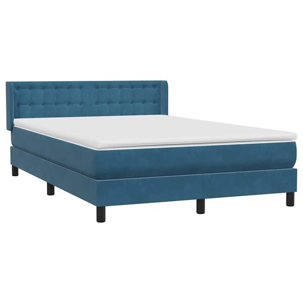 vidaXL Cama com molas/colch&atilde;o 160x220 cm veludo azul-escuro