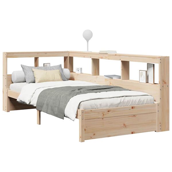 vidaXL Cama com estante sem colch&atilde;o 75x190 cm pinho maci&ccedil;o