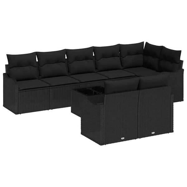 vidaXL Conjunto de Sof&aacute; de Jardim 9 pcs Preto vime PE