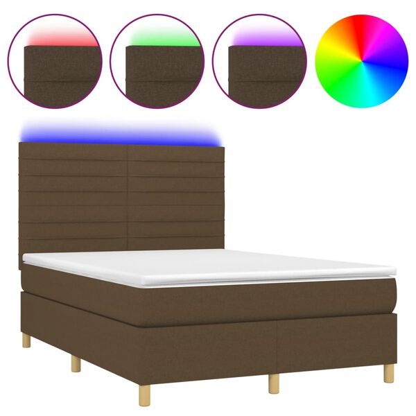 vidaXL Cama box spring c/ colch&atilde;o/LED 140x200cm tecido castanho-escuro