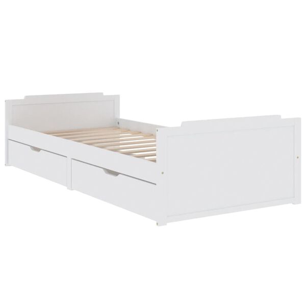 vidaXL Estrutura de cama com gavetas 90x200 cm pinho maciço branco