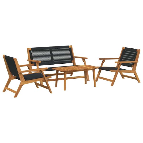 vidaXL Cadeiras de Jardim com Mesa 4 pcs Preto