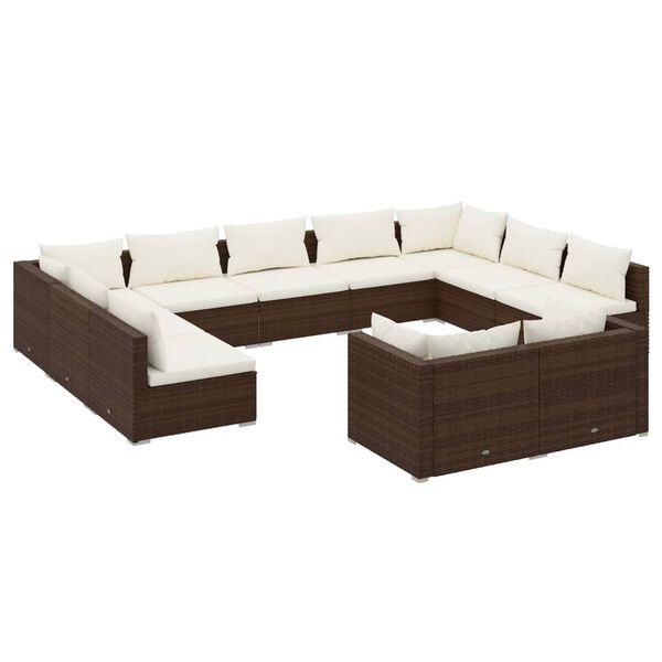 vidaXL 11 pcs conjunto lounge de jardim c/ almofad&otilde;es vime PE castanho