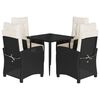 vidaXL 5 pcs conjunto de jantar p/ jardim c/ almofad&otilde;es vime PE preto