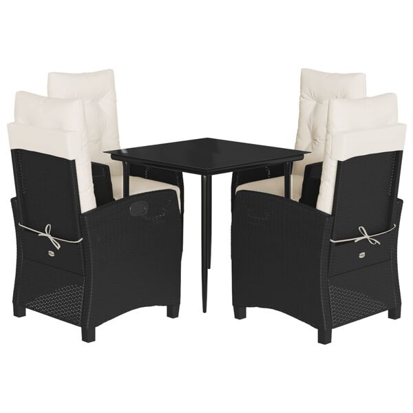 vidaXL 5 pcs conjunto de jantar p/ jardim c/ almofad&otilde;es vime PE preto