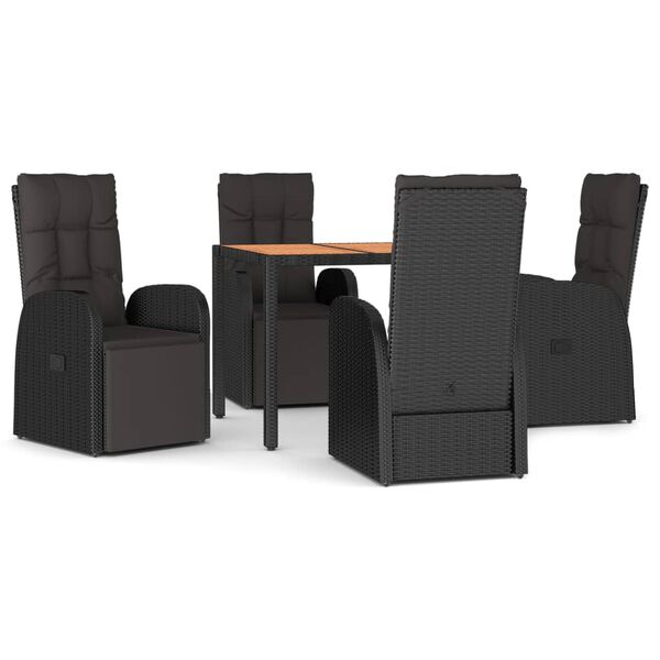 vidaXL 5 pcs conjunto de jantar p/ jardim vime PE/ac&aacute;cia maci&ccedil;a preto