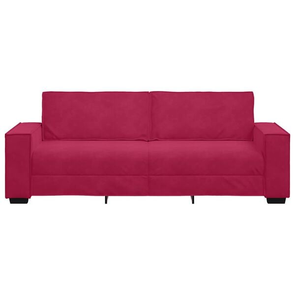 vidaXL Sof&aacute; de 3 lugares veludo 220x78x84 cm vermelho tinto