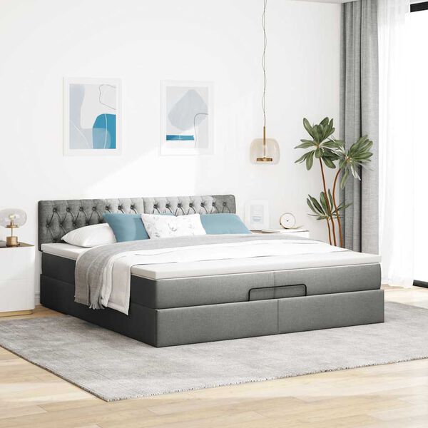 vidaXL Estrutura de cama otomana com colch&atilde;o 200x200cm cinzento-escuro