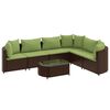vidaXL 7 pcs conjunto de sof&aacute;s jardim c/ almofad&otilde;es vime PE castanho