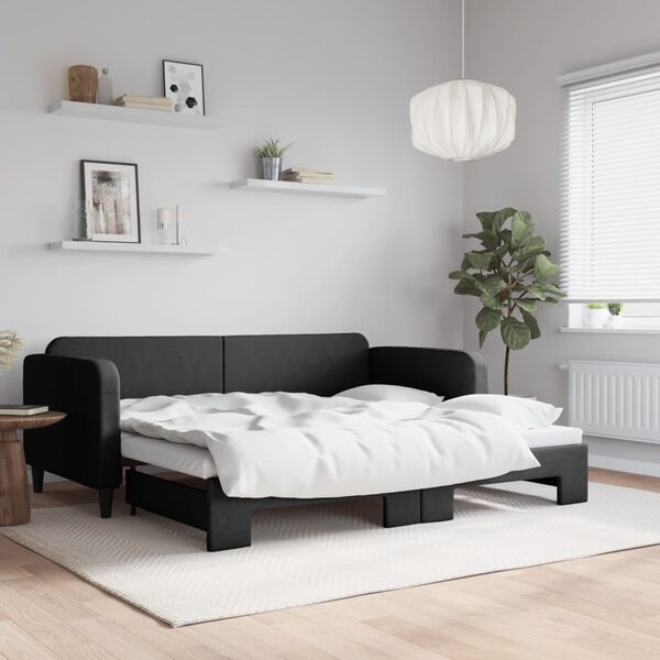 vidaXL Sof&aacute;-cama com gavet&atilde;o 90x190 cm tecido preto
