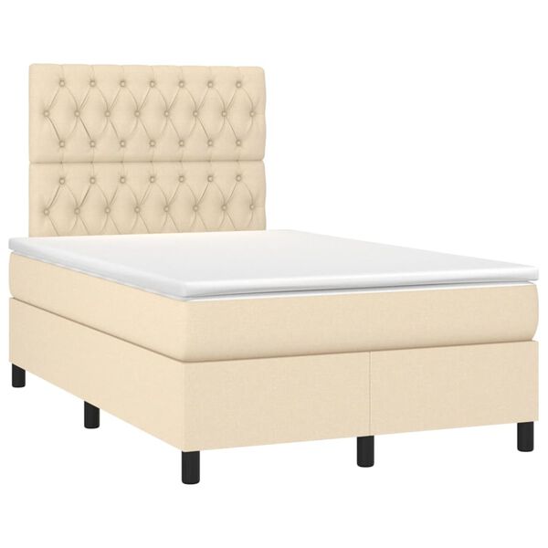 vidaXL Cama box spring c/ colch&atilde;o e LED 120x200 cm tecido cor creme