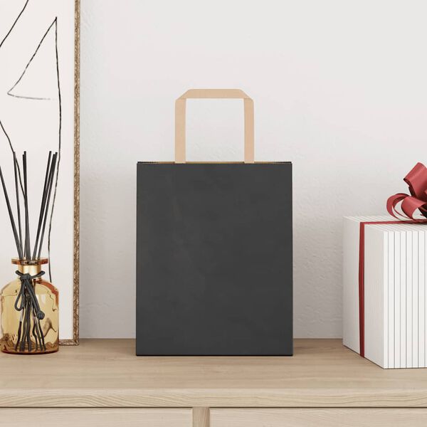 vidaXL Sacos de papel 50 unid com al&ccedil;as preto 18x8x22 cm