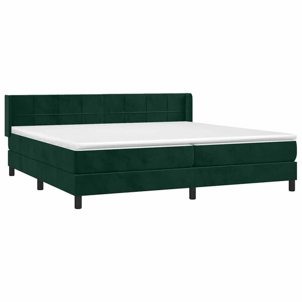 vidaXL Cama com molas/colch&atilde;o 200x200 cm veludo verde-escuro