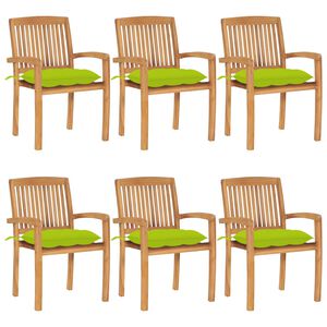 vidaXL Cadeiras de jardim empih&aacute;veis c/ almofad&otilde;es 6 pcs teca maci&ccedil;a