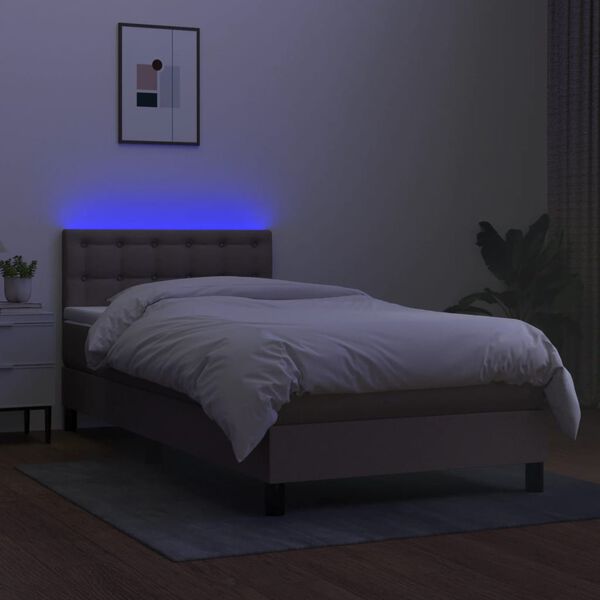 vidaXL Cama box spring + colch&atilde;o/LED 90x190cm tecido cinza-acastanhado