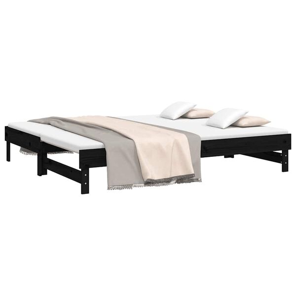 vidaXL Sof&aacute;-cama de puxar 2x(80x200) cm pinho maci&ccedil;o preto