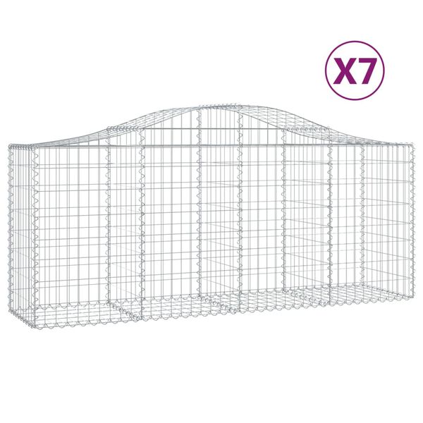 vidaXL Cestos gabião arqueados 7 pcs 200x50x80/100cm ferro galvanizado