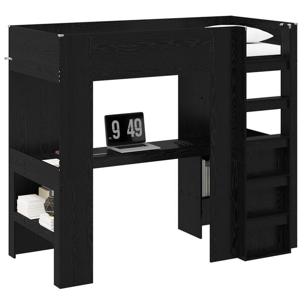 vidaXL Estrutura de Cama Loft com Mesa Carvalho Preto 90 x 190 cm