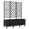 vidaXL Vaso de Jardim com Treli&ccedil;a e Rodas 3 unid. Preto PP
