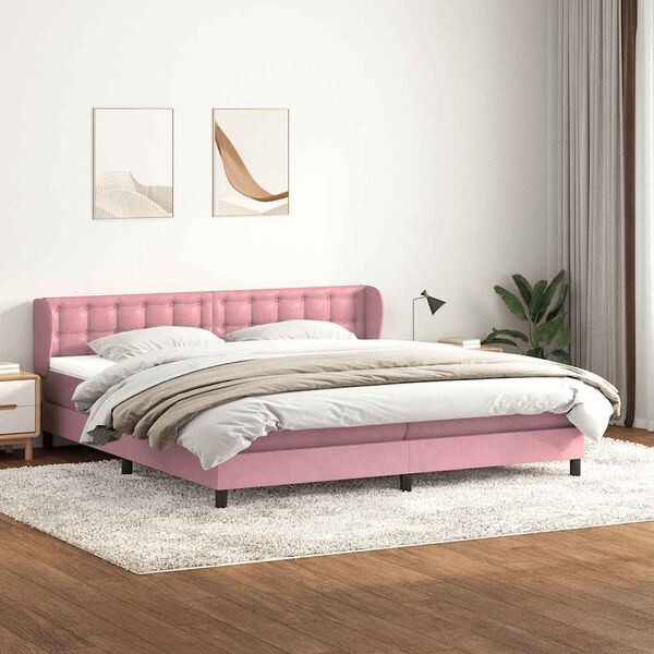 vidaXL Cama com molas/colch&otilde;es 180x210 cm veludo Rosa
