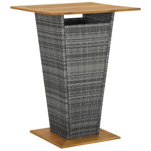 vidaXL Mesa de bar 80x80x110 cm vime PE e ac&aacute;cia maci&ccedil;a cinzento