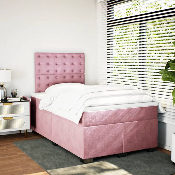 vidaXL Cama boxspring com colch&atilde;o 120x200 cm veludo rosa
