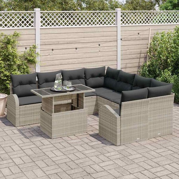 vidaXL Conjunto de Sof&aacute; de Jardim com almofada 9 pcs Cinzento-claro