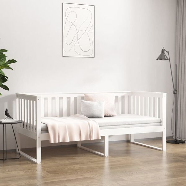 vidaXL Cama dia sem colch&atilde;o branco 100x200 cm pinho de madeira maci&ccedil;a