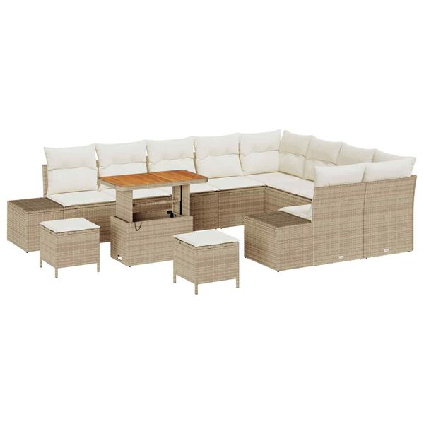 vidaXL Conjunto de Sof&aacute; de Jardim 12 pcs Bege Rattan Sint&eacute;tico