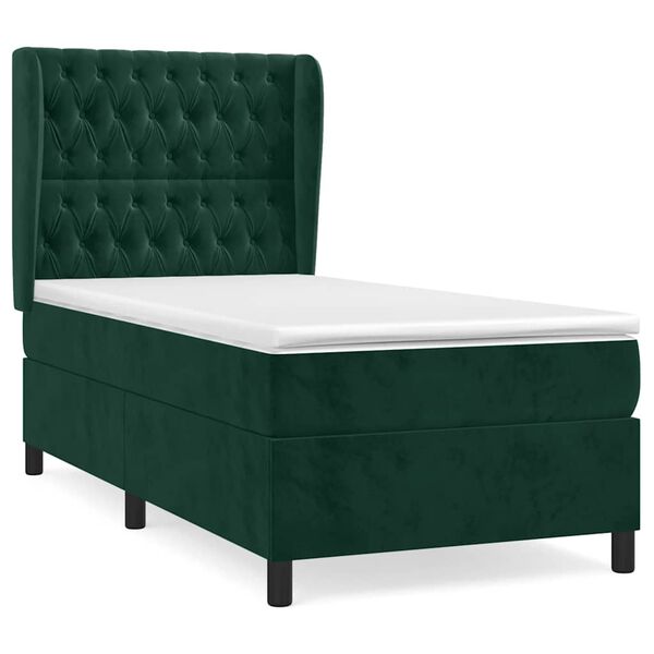 vidaXL Cama com molas/colch&atilde;o 90x190 cm veludo verde-escuro