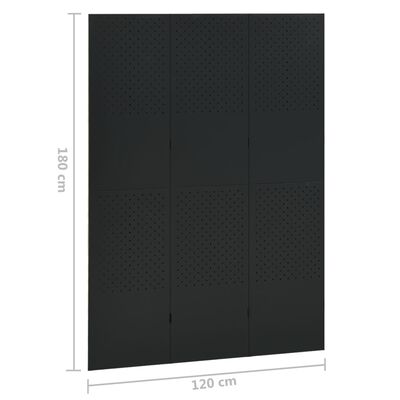 vidaXL Biombo/divisória com 3 painéis aço 120x180 cm preto