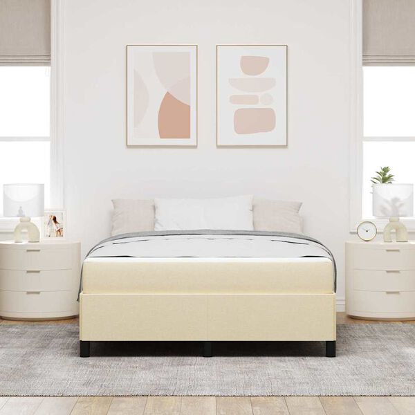 vidaXL Cama Box com colch&atilde;o Creme 140 x 190 cm tecido