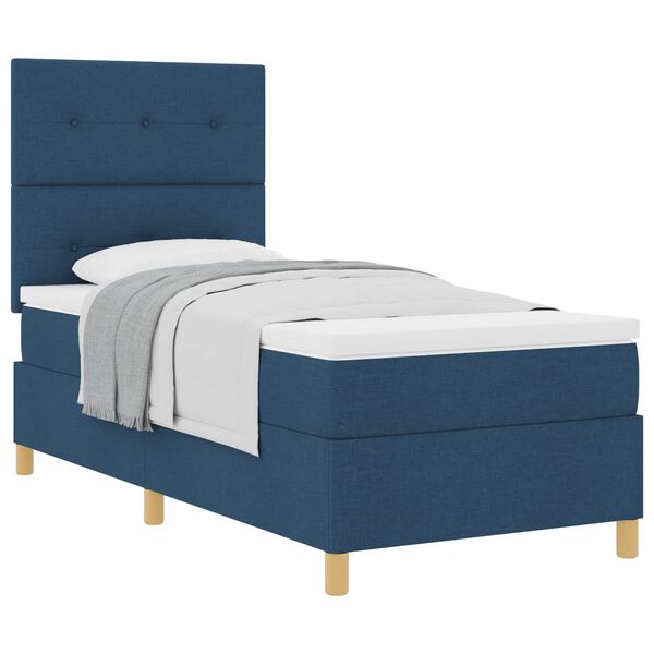 vidaXL Cama Box com colch&atilde;o com cabeceira Azul 100 x 200 cm tecido
