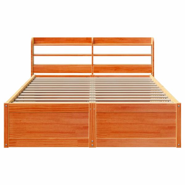 vidaXL Estrutura cama c/ cabeceira 140x190cm pinho maci&ccedil;o castanho-mel